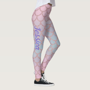 Rosa Pastel Glittery Sjöjungfru Svan Leggings