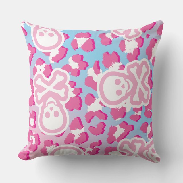 Rosa Pastel Goth Pirat Jolly Roger Leopard Skriv u Kudde (Framsida)