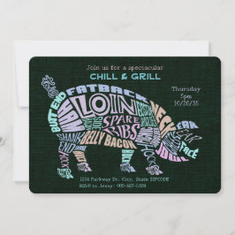 Rosa Pastel Gris Cuts Typogram Ord Cloud BBQ Inbjudningar