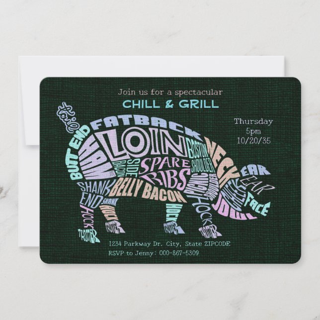 Rosa Pastel Gris Cuts Typogram Ord Cloud BBQ Inbjudningar (Framsida)