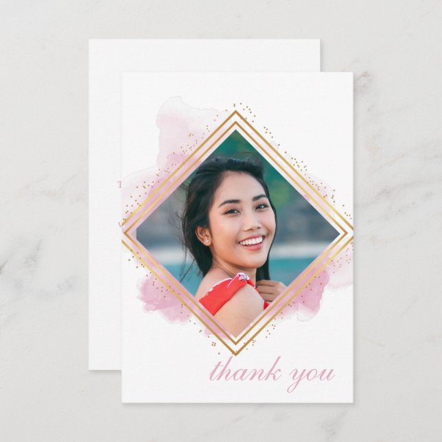 Rosa Pastel & Guld Diamond Studenten i Tack Inbjudningar (Fram/baksida)
