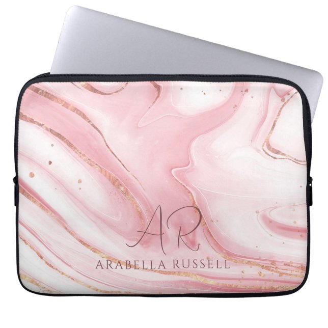 Rosa Pastel Guld Glitter Marble Anpassade Laptop Fodral (Framsidan)