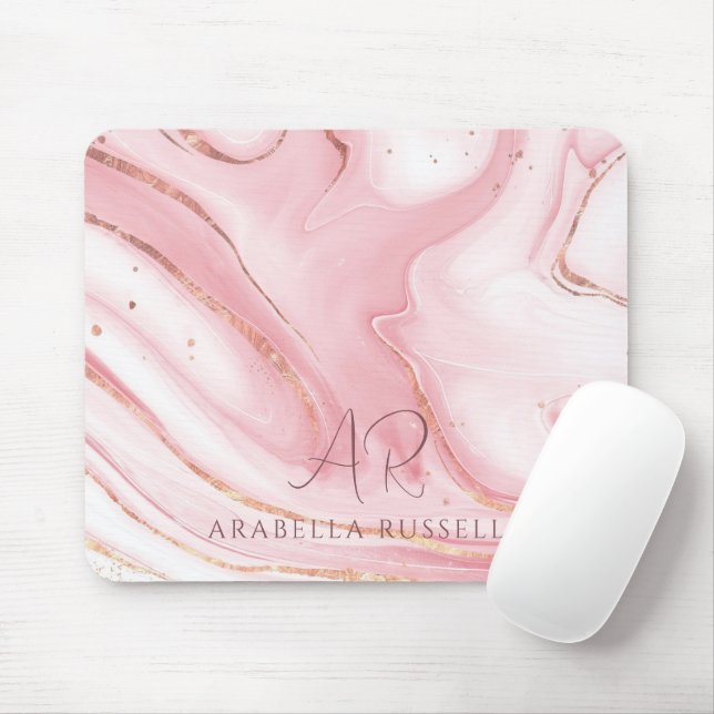 Rosa Pastel Guld Glitter Marble Anpassade Musmatta (Med mus)
