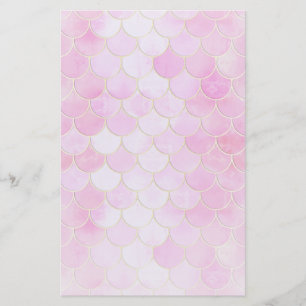 Rosa Pastel & Guld Shimmer Sjöjungfru Mönster Brevpapper
