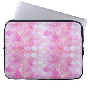 Rosa Pastel & Guld Shimmer Sjöjungfru Mönster Laptop Fodral