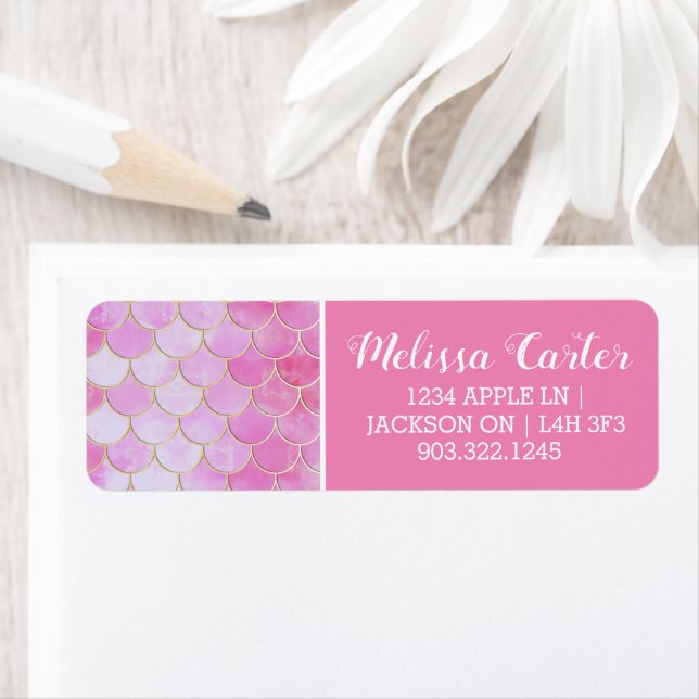 Rosa Pastel & Guld Shimmer Sjöjungfru  Mönster Returadress Etikett (Insitu)