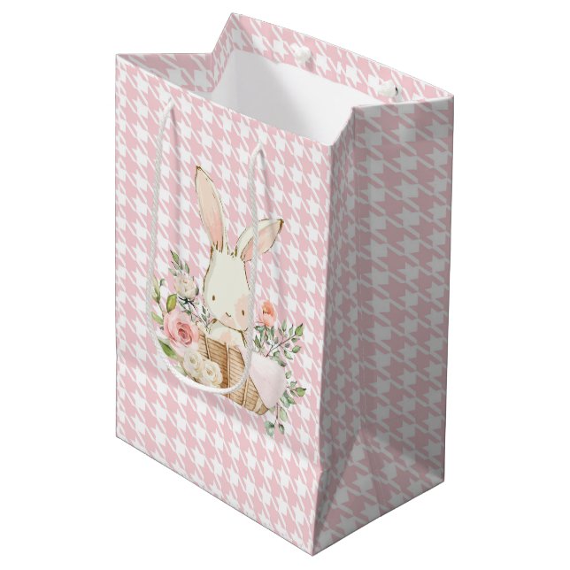 Rosa Pastel Houndstooth Bunny Rabbit (Framsidan Vinklad)