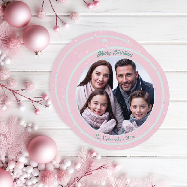 Rosa Pastel-julfamiljen - platt Helgdag Julkort (Skapare uppladdad)