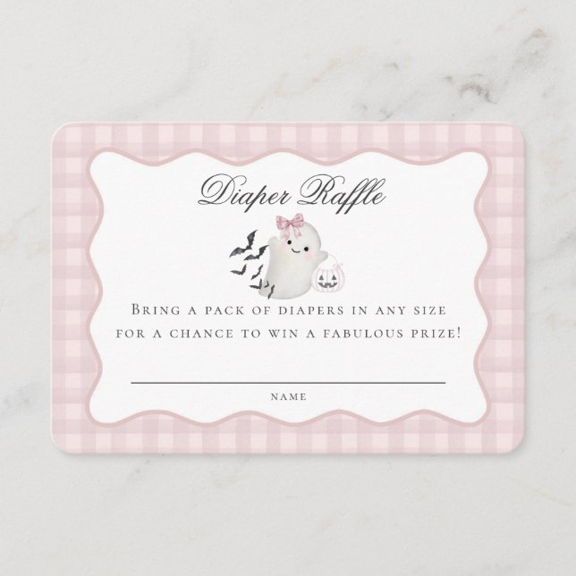 Rosa Pastel Little Boo Ghost Diaper Raffle Insert Tilläggskort (Framsida)