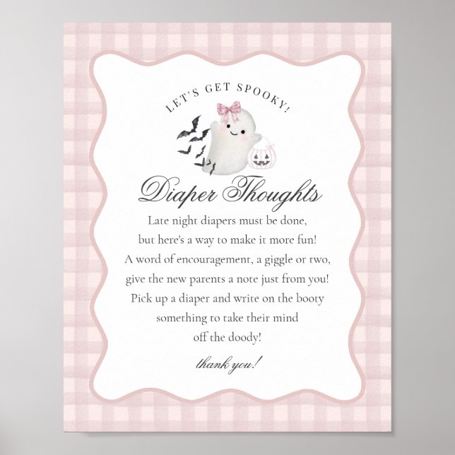 Rosa Pastel Little Boo Ghost Diaper Thoughts Sign Poster (Framsidan)