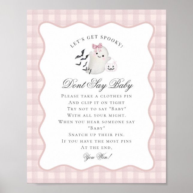 Rosa Pastel Little Boo Ghost säger inte Baby Game Poster (Framsidan)