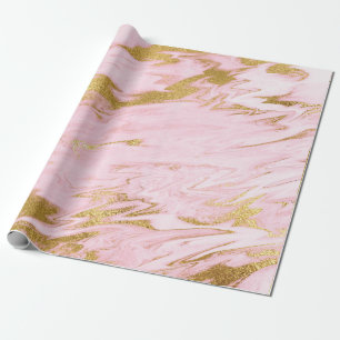 Rosa Pastel Marble Shiny Golden Brush Presentpapper