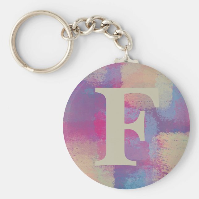 Rosa Pastel Patchwork Initial Nyckelring (Framsidan)
