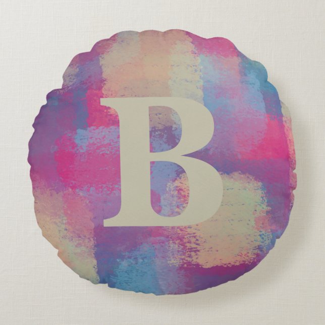 Rosa Pastel Patchwork Initial Round cushion Rund Kudde (Framsidan)