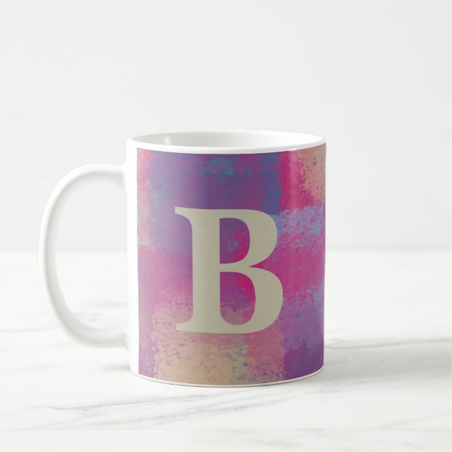 Rosa Pastel Patchwork Monogram Kaffemugg (Vänster)
