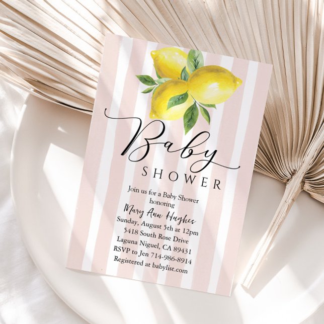 Rosa Pastel Rand Lemon Baby Shower Inbjudningar (Skapare uppladdad)