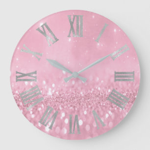 Rosa Pastel Ro Glitter Grått Roman Nummer Stor Klocka
