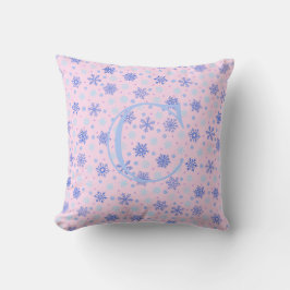 Rosa Pastel Rosa Snöflingor Elegant Chic Monogram Kudde