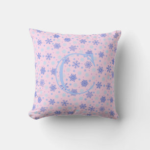 Rosa Pastel Rosa Snöflingor Elegant Chic Monogram Kudde