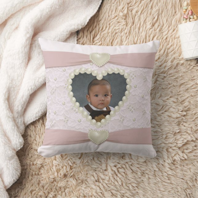 Rosa Pastel Snöre Pearl Baby Photo Dekorativ kudde (Filt)