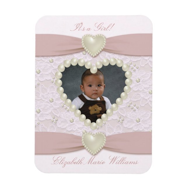 Rosa Pastel Snöre Pearl Baby Photo Magnet (Vertikal)
