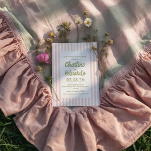 Rosa Pastel Stripe Whimsical Wedding bjudande Inbjudningar