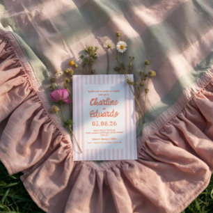 Rosa Pastel Stripe Whimsical Wedding bjudande Inbjudningar