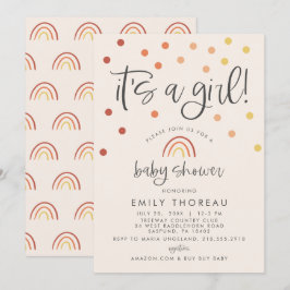 Rosa Pastel Terracotta Rainbow Det är en flicka Inbjudningar