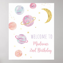 Rosa Pastel Två på Måne-minnesdagen Välkomna Poster