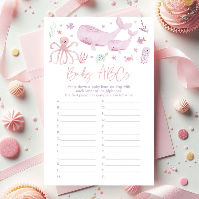 Rosa Pastel under Sea Baby Shower ABCs Game (Skapare uppladdad)