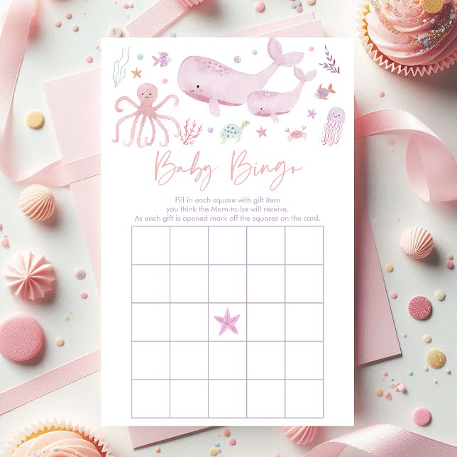 Rosa Pastel under Sea Baby Shower Bingo Game (Skapare uppladdad)