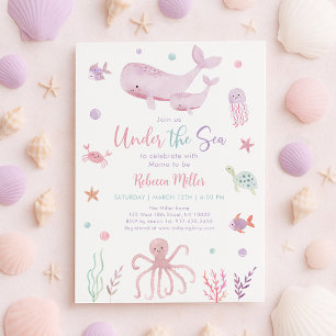 Rosa Pastel under Sea Baby Shower Inbjudningar