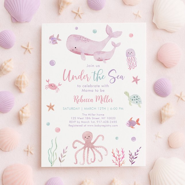 Rosa Pastel under Sea Baby Shower Inbjudningar (Skapare uppladdad)