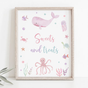 Rosa Pastel under Sea Birthday Treats Sign Poster