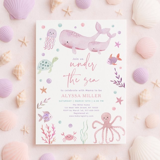 Rosa Pastel under Sea Girl Baby Shower Inbjudningar (Skapare uppladdad)