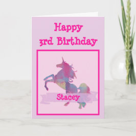 Rosa Pastel Unicorn Birthday Card Kort