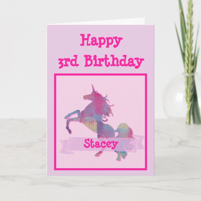Rosa Pastel Unicorn Birthday Card Kort (Framsida)