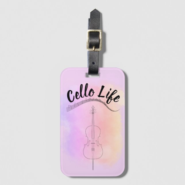Rosa Pastel Watercolor Cello Life Instrument Bag Bagagebricka (Framsida vertikal)