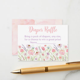Rosa Pastel WildblomBaby Shower Diaper Raffle Tilläggskort