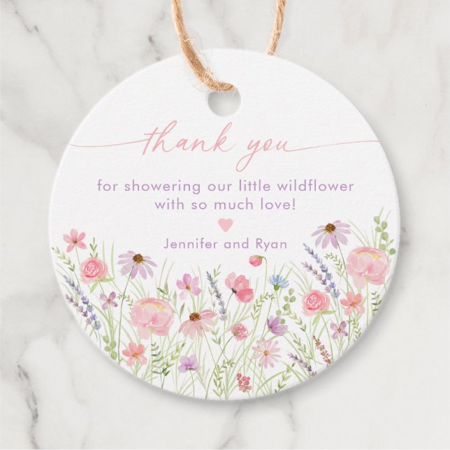 Rosa Pastel WildblomBaby Shower Gåvor Etiketter (Framsida)