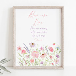 Rosa Pastel WildblomBaby Shower Mimosa Pub-tecken Poster