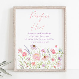 Rosa Pastel WildblomBaby Shower Nappar Game Poster