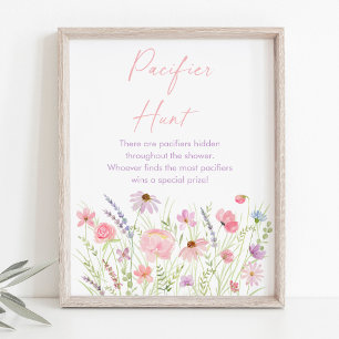Rosa Pastel WildblomBaby Shower Nappar Game Poster
