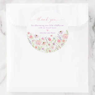 Rosa Pastel WildblomBaby Shower Runt Klistermärke
