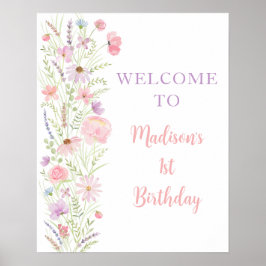 Rosa Pastel WildblomBaby Shower Välkommen Poster