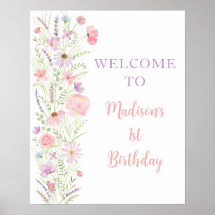 Rosa Pastel WildblomBaby Shower Välkommen Poster