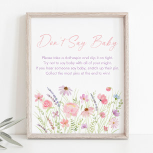 Rosa Pastel Wildblomma Säg inte Baby Game Poster