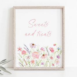 Rosa Pastel Wildblomsöt och Beattningstecken Poster