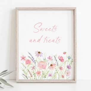 Rosa Pastel Wildblomsöt och Beattningstecken Poster