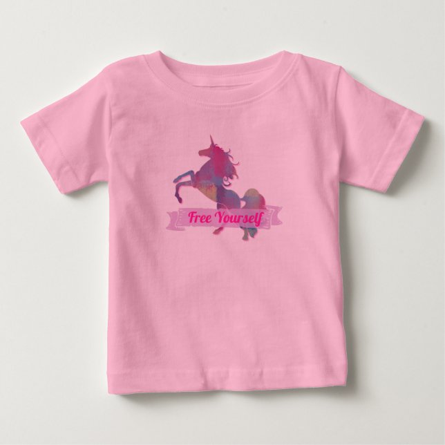 Rosa Pastell Abstrakt Enhörnings Siluett T Shirt (Framsida)